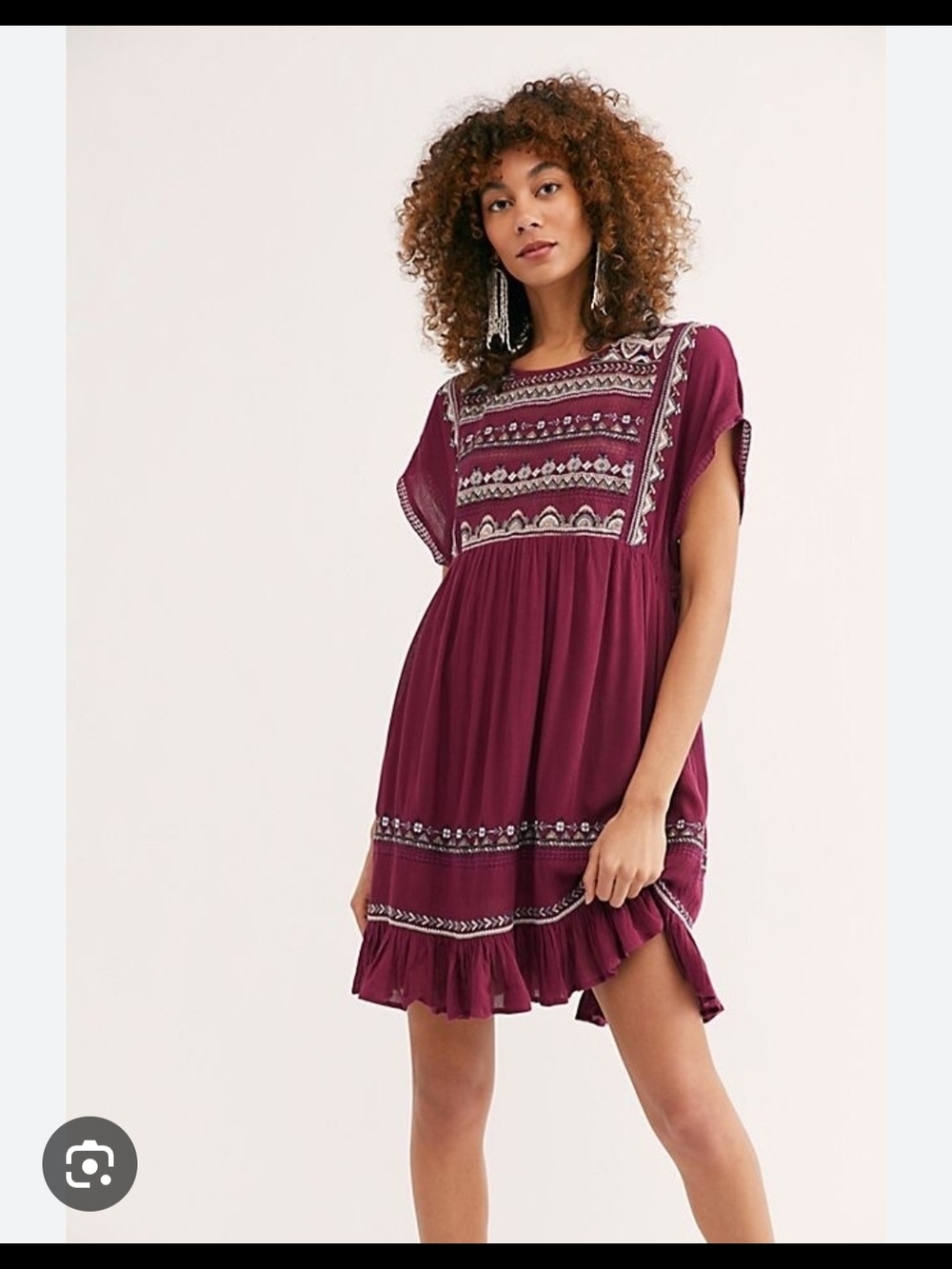 Free People Plum Embroidered Boho Mini Dress